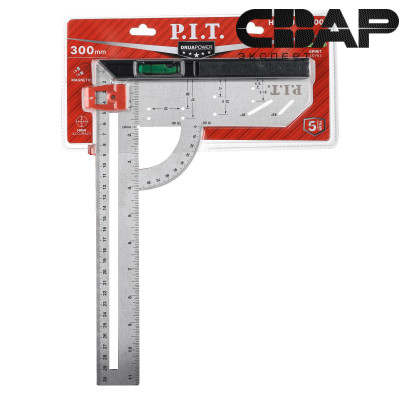 Угольник разметочный магнитный с пузырьковым уровнем P.I.T. DRUA HSQR03-0300 (300мм, транспортир)