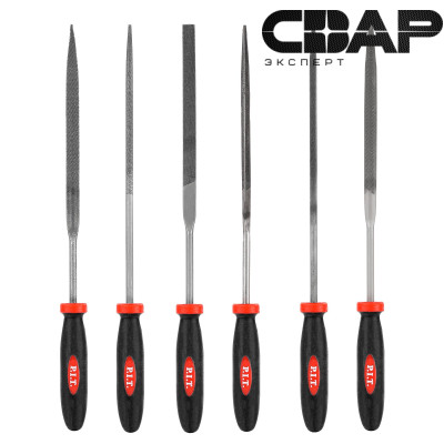 Набор надфилей P.I.T. HSET03-0006 (6шт, №3, 200/100 мм, перекрестная насечка, двухкомп. рукоятка)